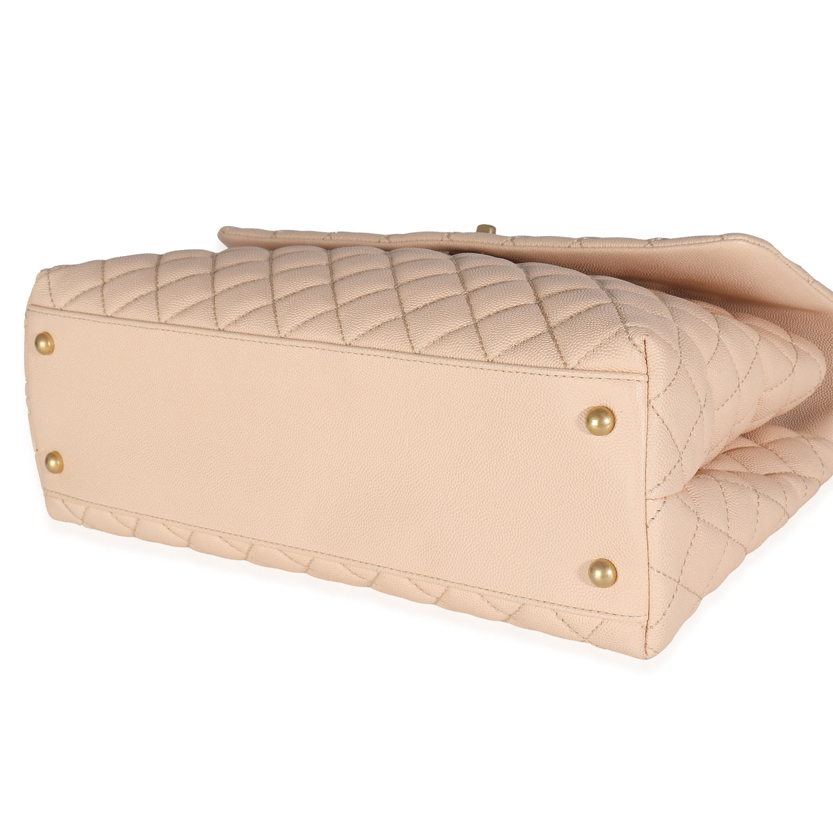 Beige Quilted Caviar Medium Coco Top Handle Bag