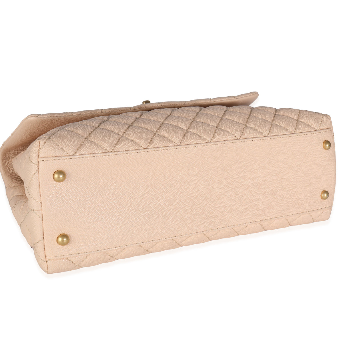 Beige Quilted Caviar Medium Coco Top Handle Bag