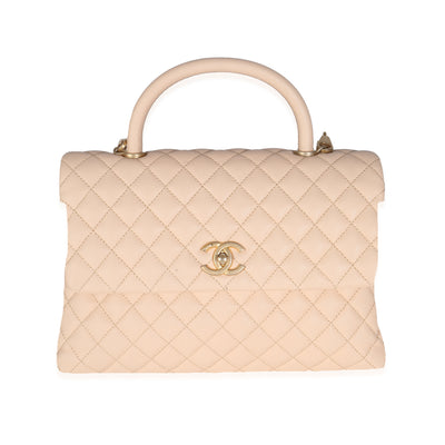 Beige Quilted Caviar Medium Coco Top Handle Bag