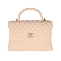 Beige Quilted Caviar Medium Coco Top Handle Bag