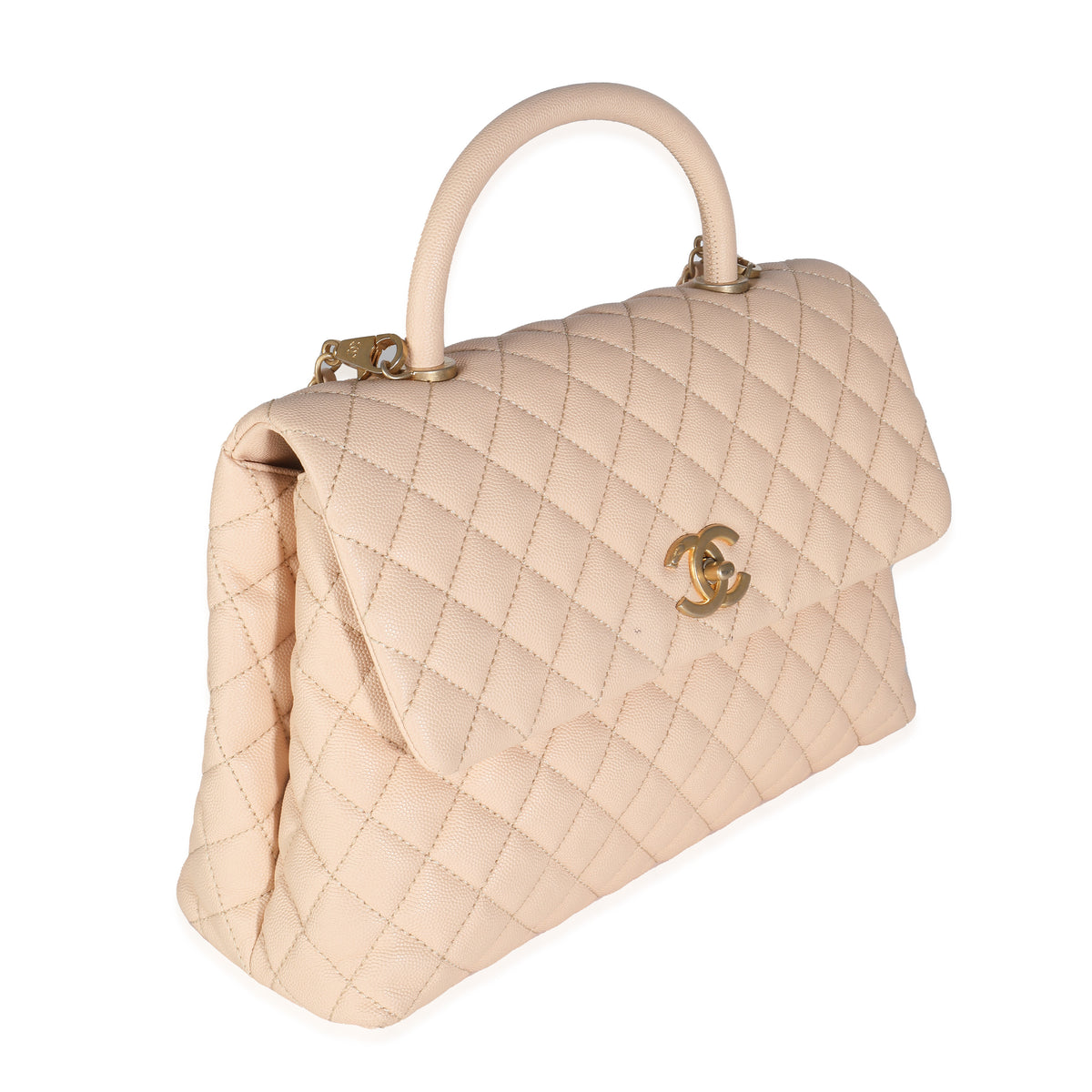 Beige Quilted Caviar Medium Coco Top Handle Bag