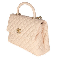 Beige Quilted Caviar Medium Coco Top Handle Bag