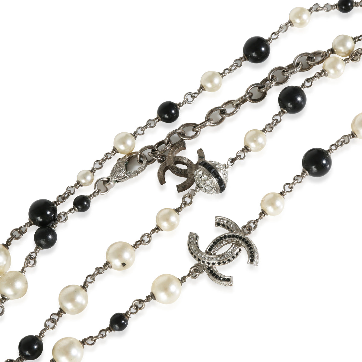 2018 Black & White Faux Pearl Long Necklace With Strass CC Palladium Plat