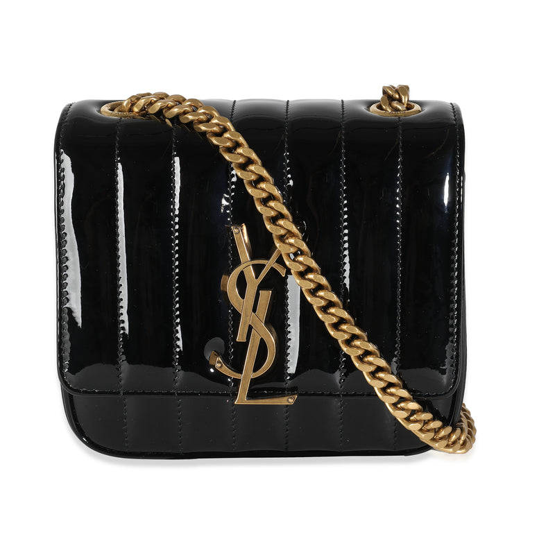 Black Patent Calfskin Matelasse Monogram Small Vicky Chain Bag