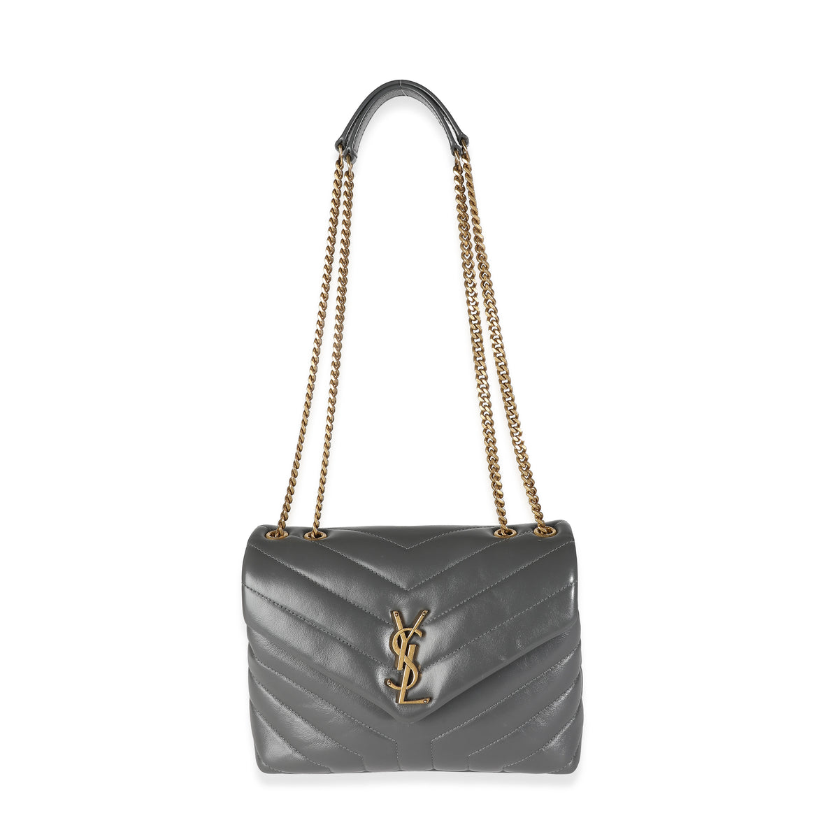 Grey Quilted Calfskin Monogram Small Loulou Chain