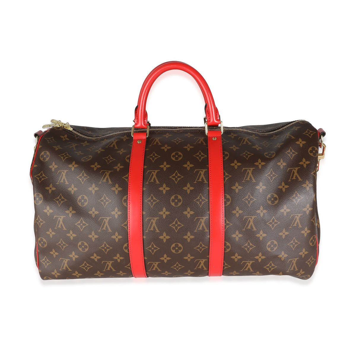 Red Monogram Macassar Canvas Keepall Bandouliere 50