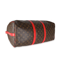 Red Monogram Macassar Canvas Keepall Bandouliere 50