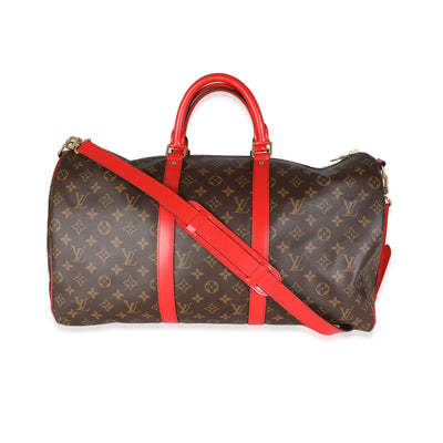 Red Monogram Macassar Canvas Keepall Bandouliere 50