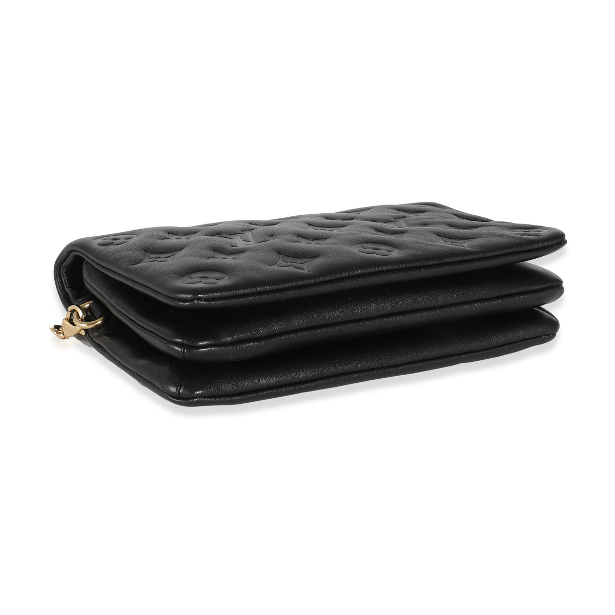 Black Monogram Embossed Puffy Lambskin Pochette Coussin