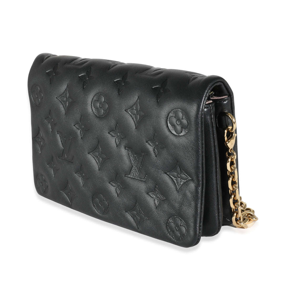 Black Monogram Embossed Puffy Lambskin Pochette Coussin