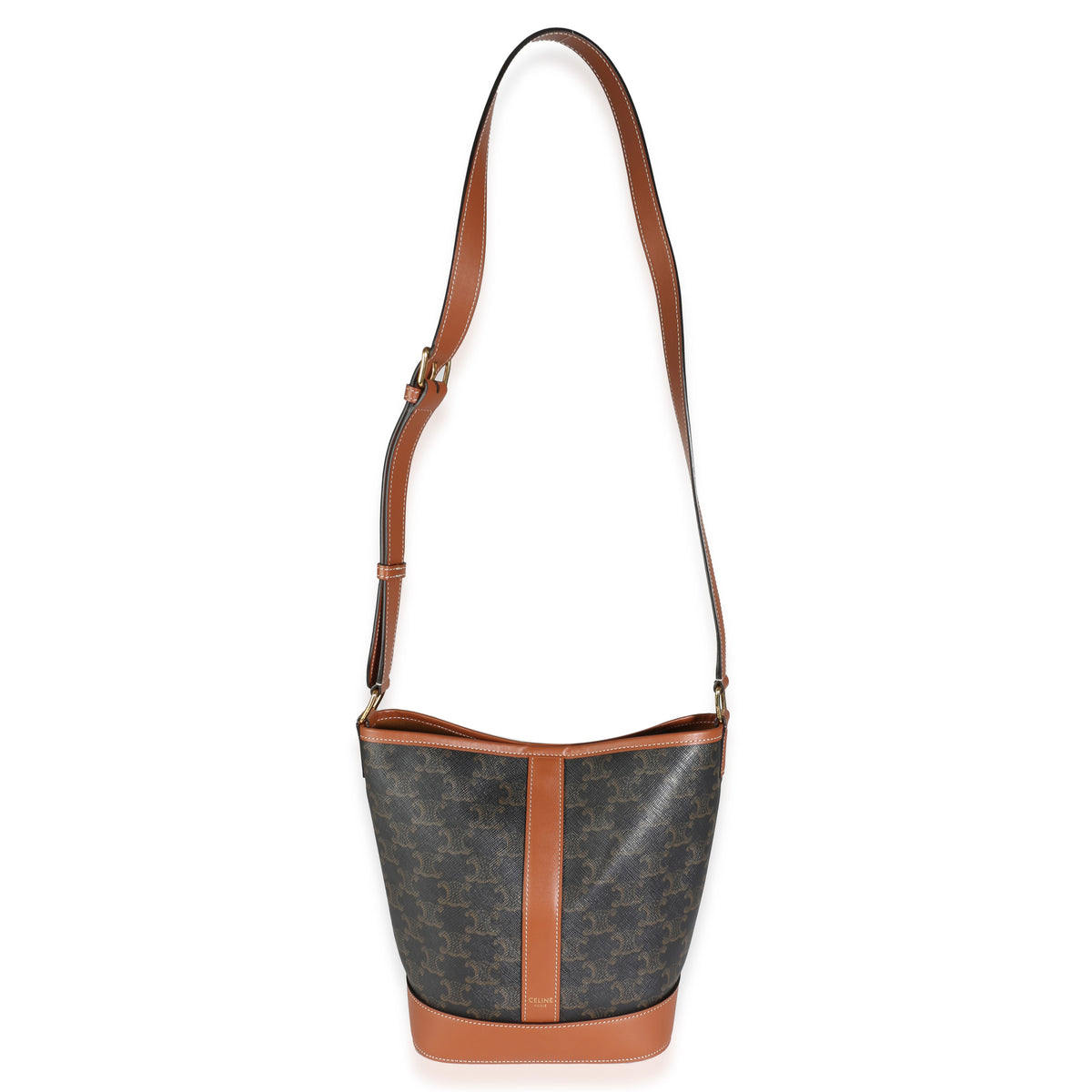 Tan Calfskin Triomphe Canvas Small Bucket Bag