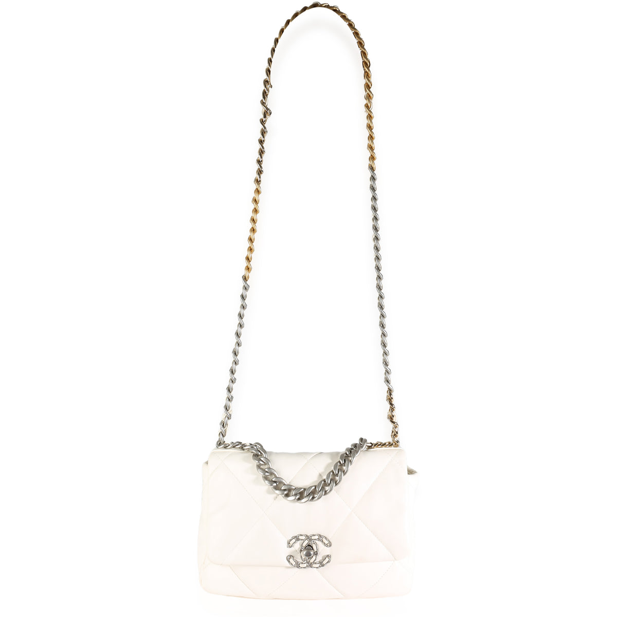 Chanel White Quilted Lambskin Small  19 Flap Bag Handbag av