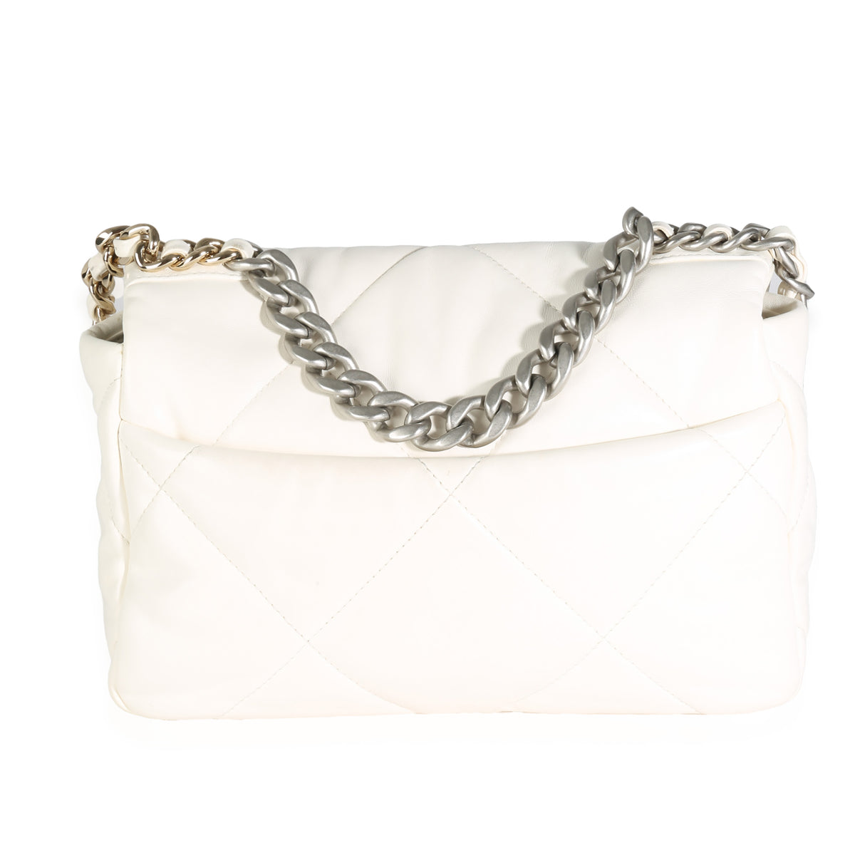 Chanel White Quilted Lambskin Small  19 Flap Bag Handbag bv