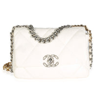 Chanel White Quilted Lambskin Small  19 Flap Bag Handbag fv