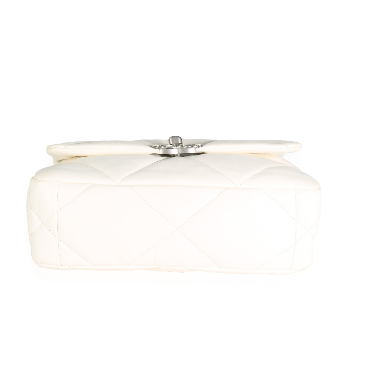 Chanel White Quilted Lambskin Small  19 Flap Bag Handbag stamp