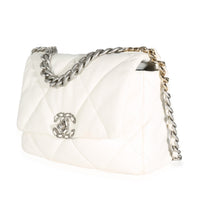 Chanel White Quilted Lambskin Small  19 Flap Bag Handbag sv