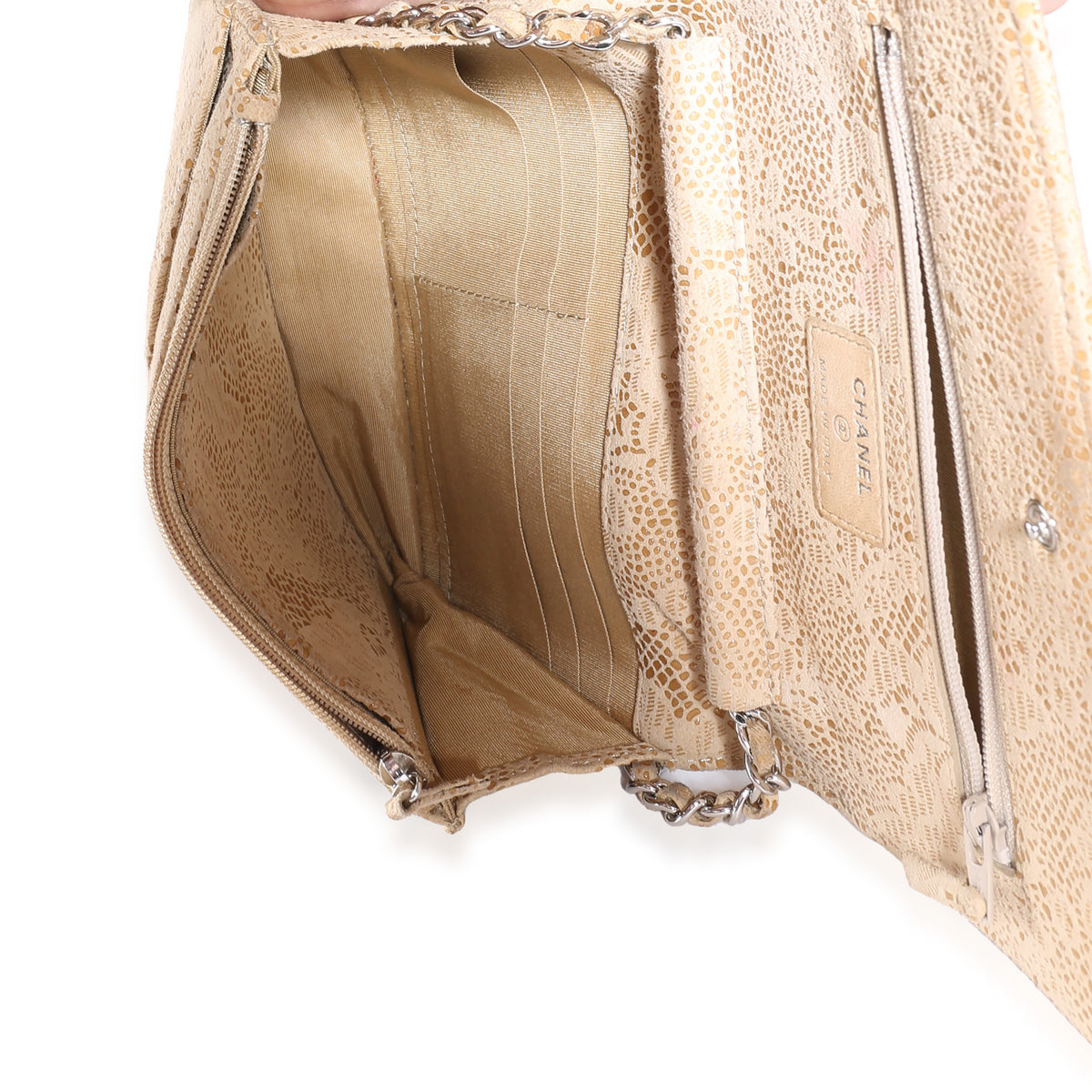 Chanel Beige Suede Lace Over Wallet On Chain Handbag ad1