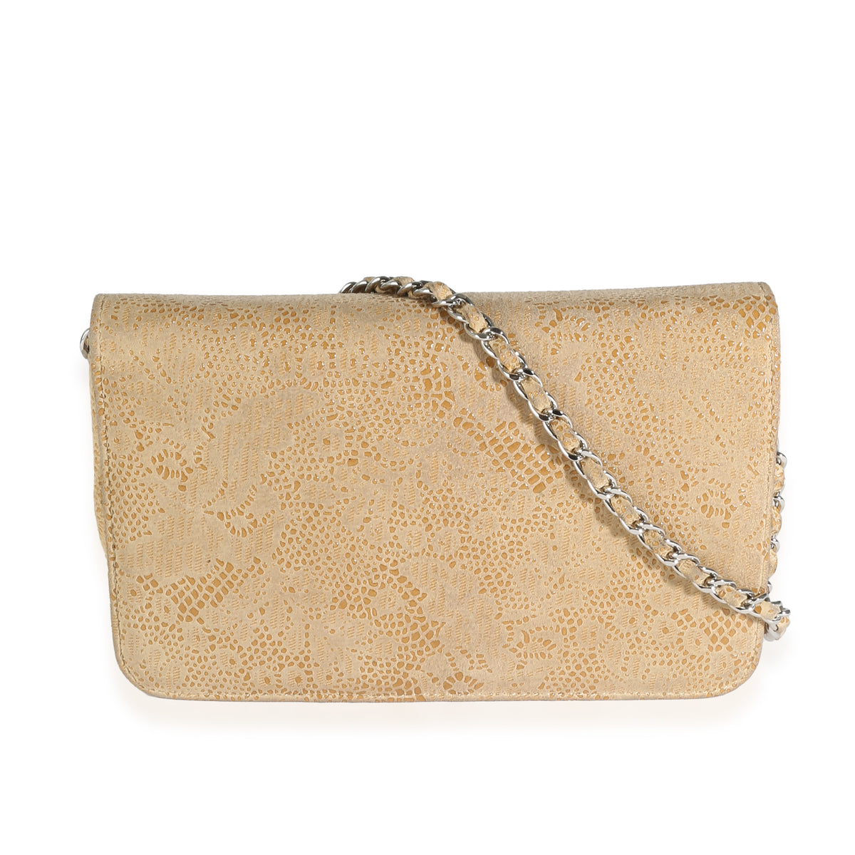 Chanel Beige Suede Lace Over Wallet On Chain Handbag bv