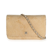 Chanel Beige Suede Lace Over Wallet On Chain Handbag fv