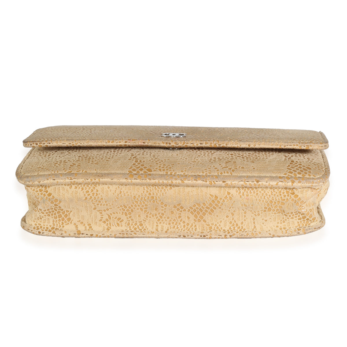 Chanel Beige Suede Lace Over Wallet On Chain Handbag stamp