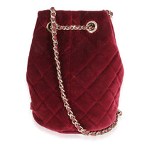 Burgundy Quilted Velvet CC Pearl Crush Bucket Bag