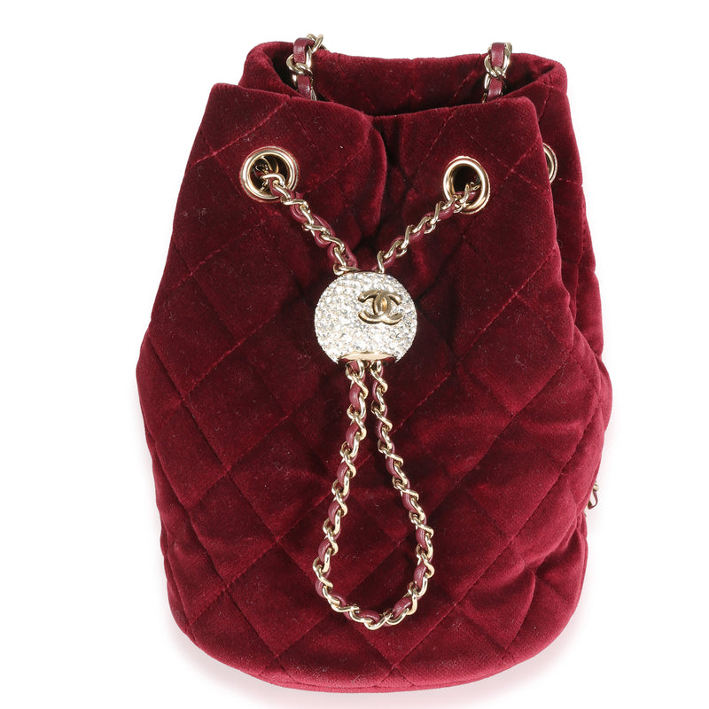 Burgundy Quilted Velvet CC Pearl Crush Bucket Bag