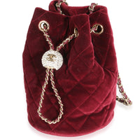 Burgundy Quilted Velvet CC Pearl Crush Bucket Bag