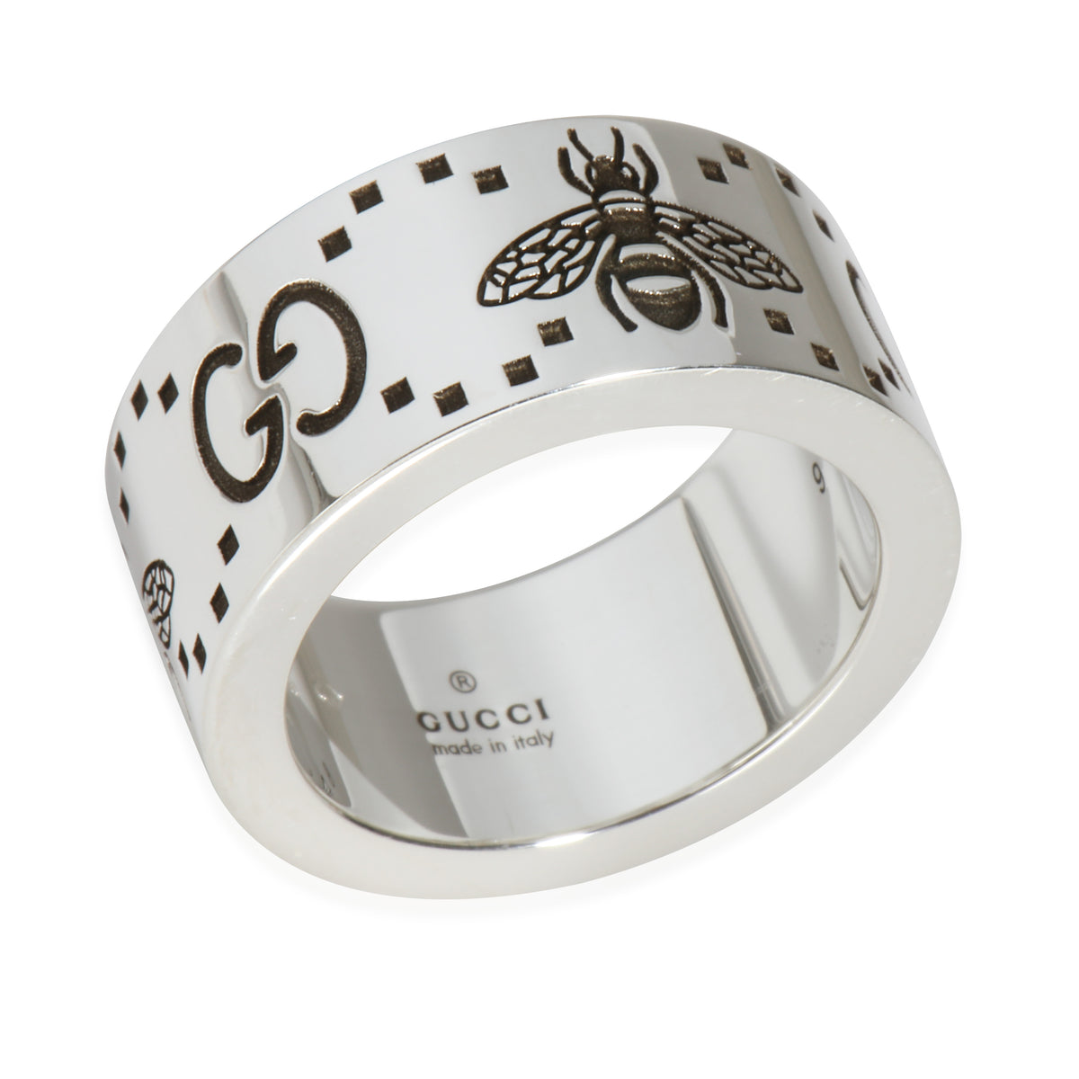 GG And Bee Band Ring in Sterling Silver