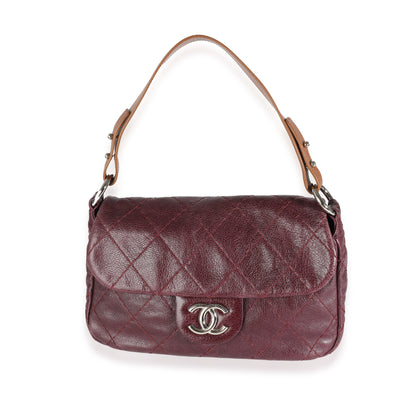 Burgundy Glazed Quilted Calfskin On The Road Flap Bag