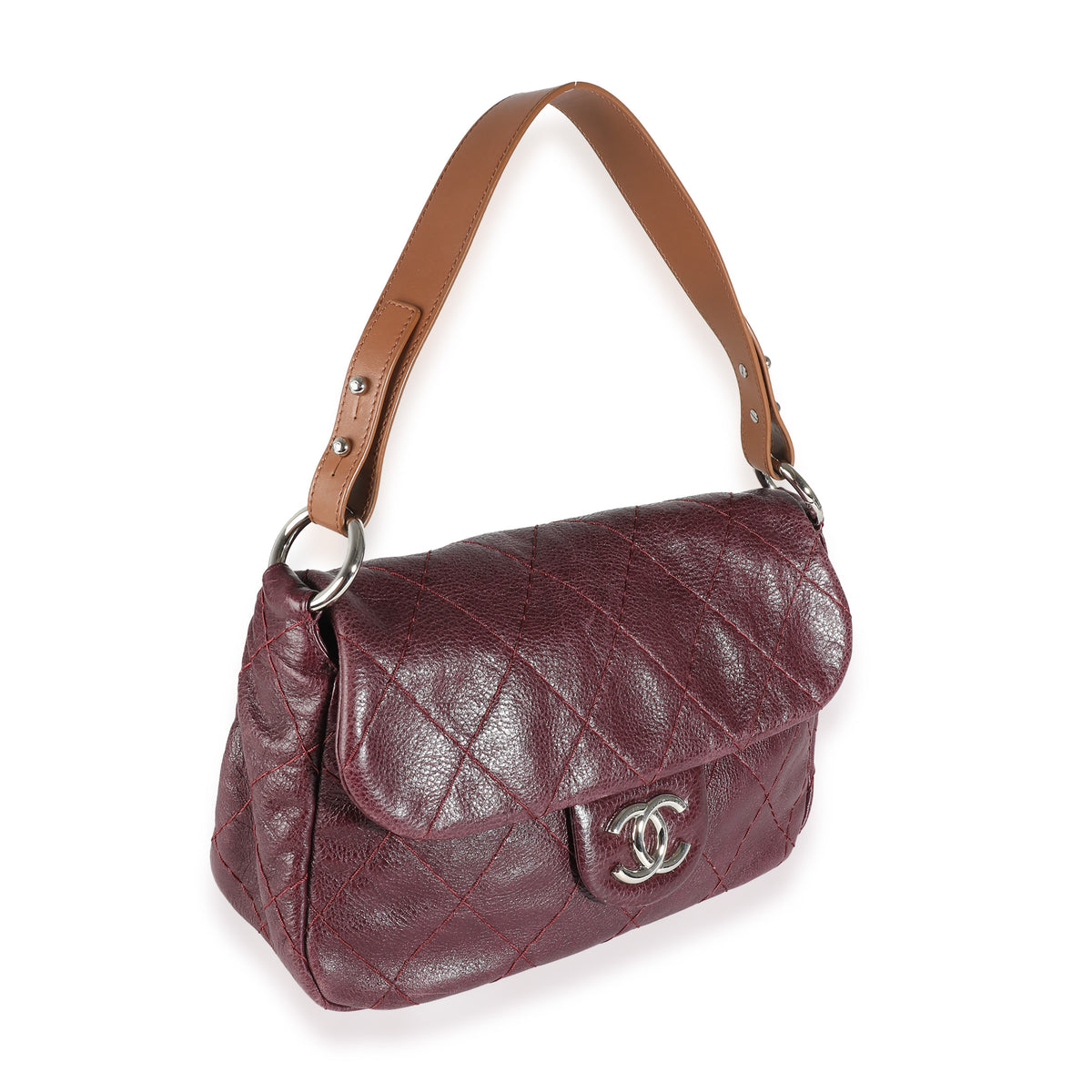 Burgundy Glazed Quilted Calfskin On The Road Flap Bag