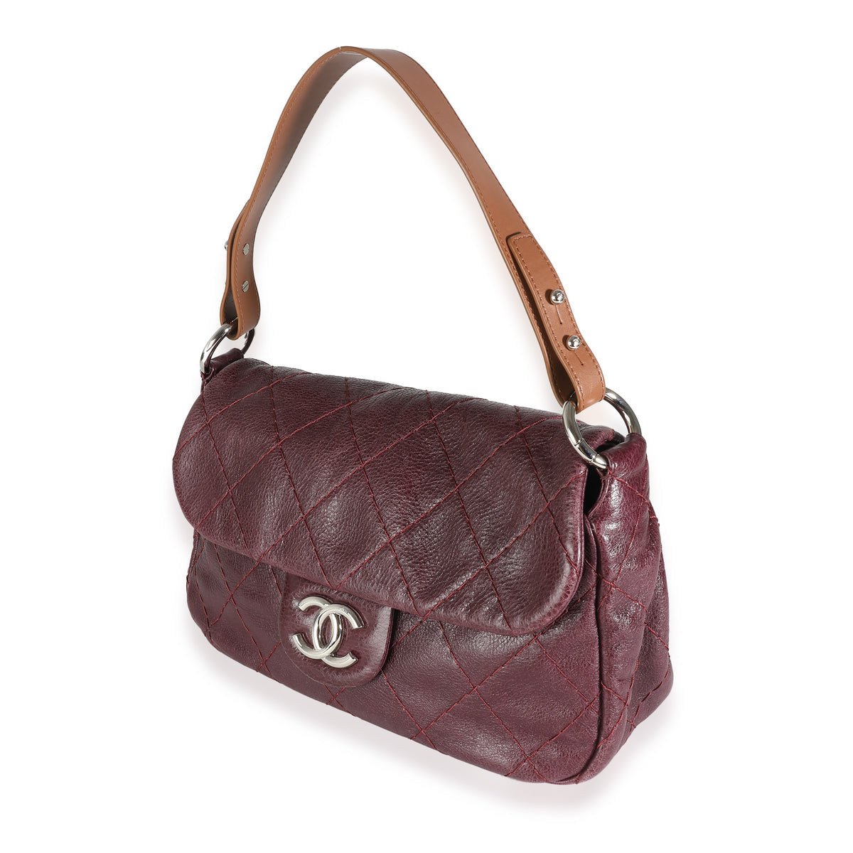 Burgundy Glazed Quilted Calfskin On The Road Flap Bag