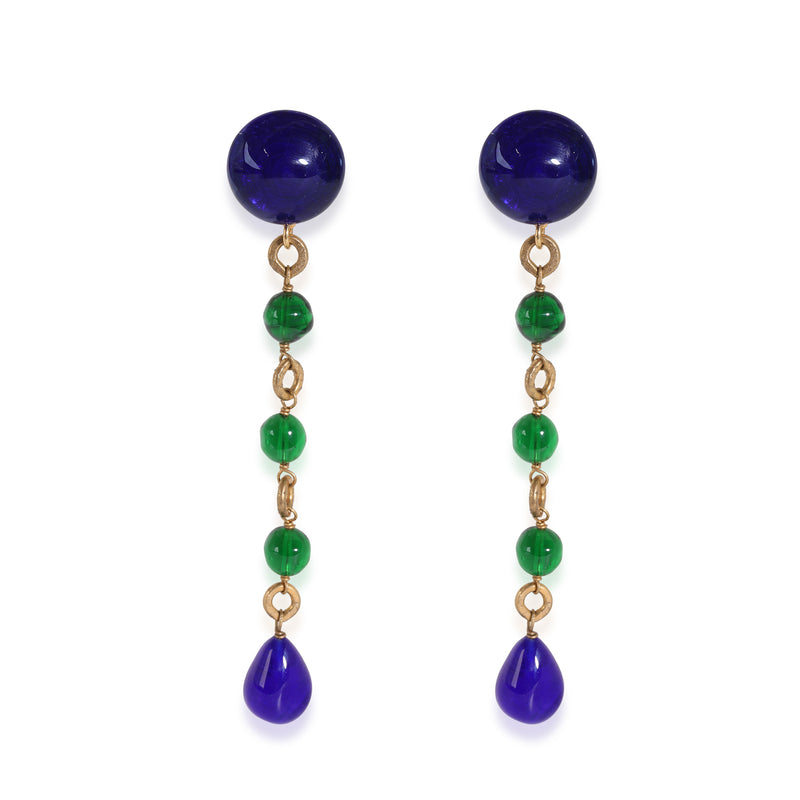 Vintage Blue & Green Gripoix Long Drop Gold Plated Earring