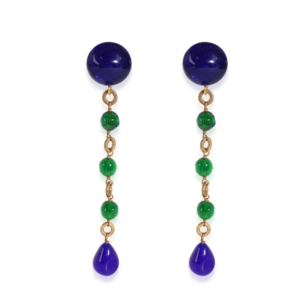 Vintage Blue & Green Gripoix Long Drop Gold Plated Earring