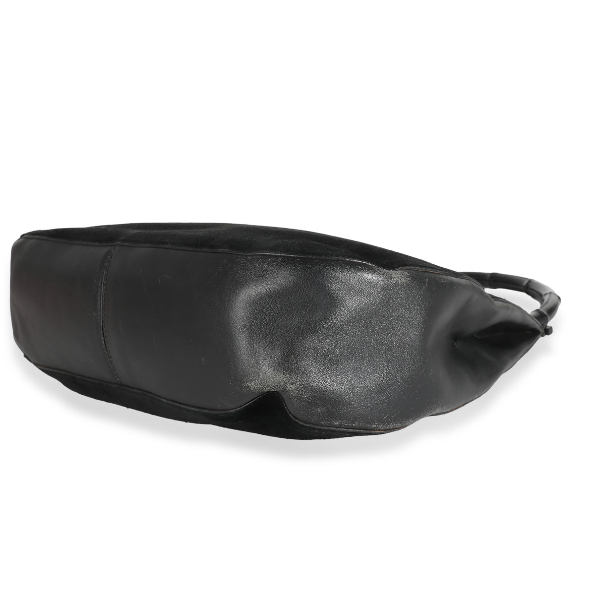 Black Suede Leather Bamboo Hobo