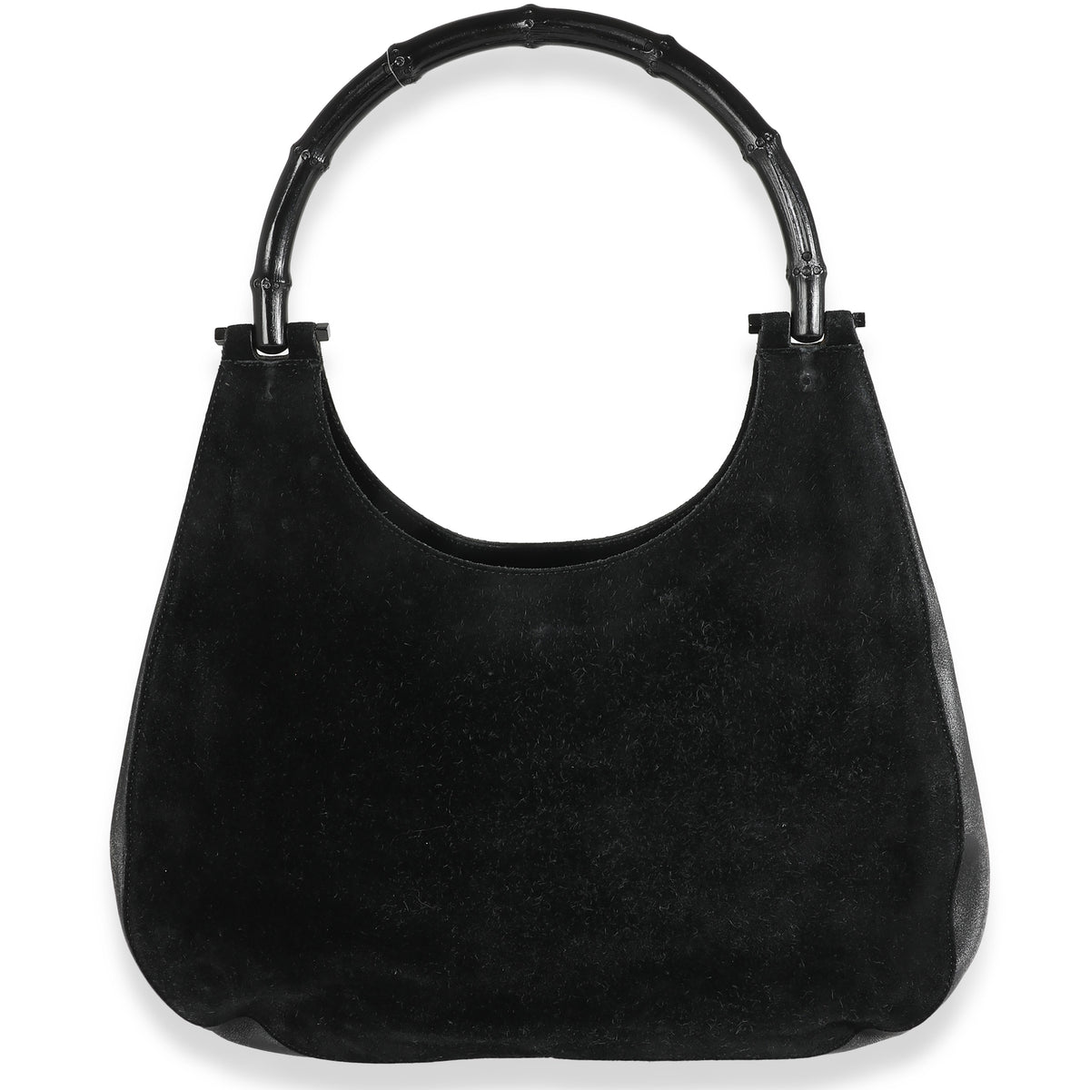 Black Suede Leather Bamboo Hobo