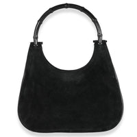 Black Suede Leather Bamboo Hobo