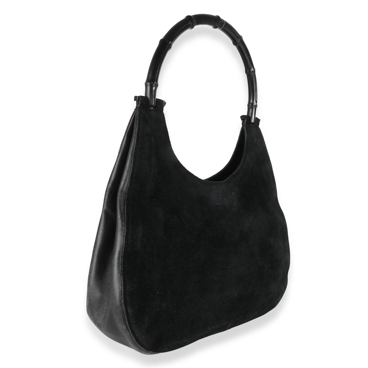 Black Suede Leather Bamboo Hobo