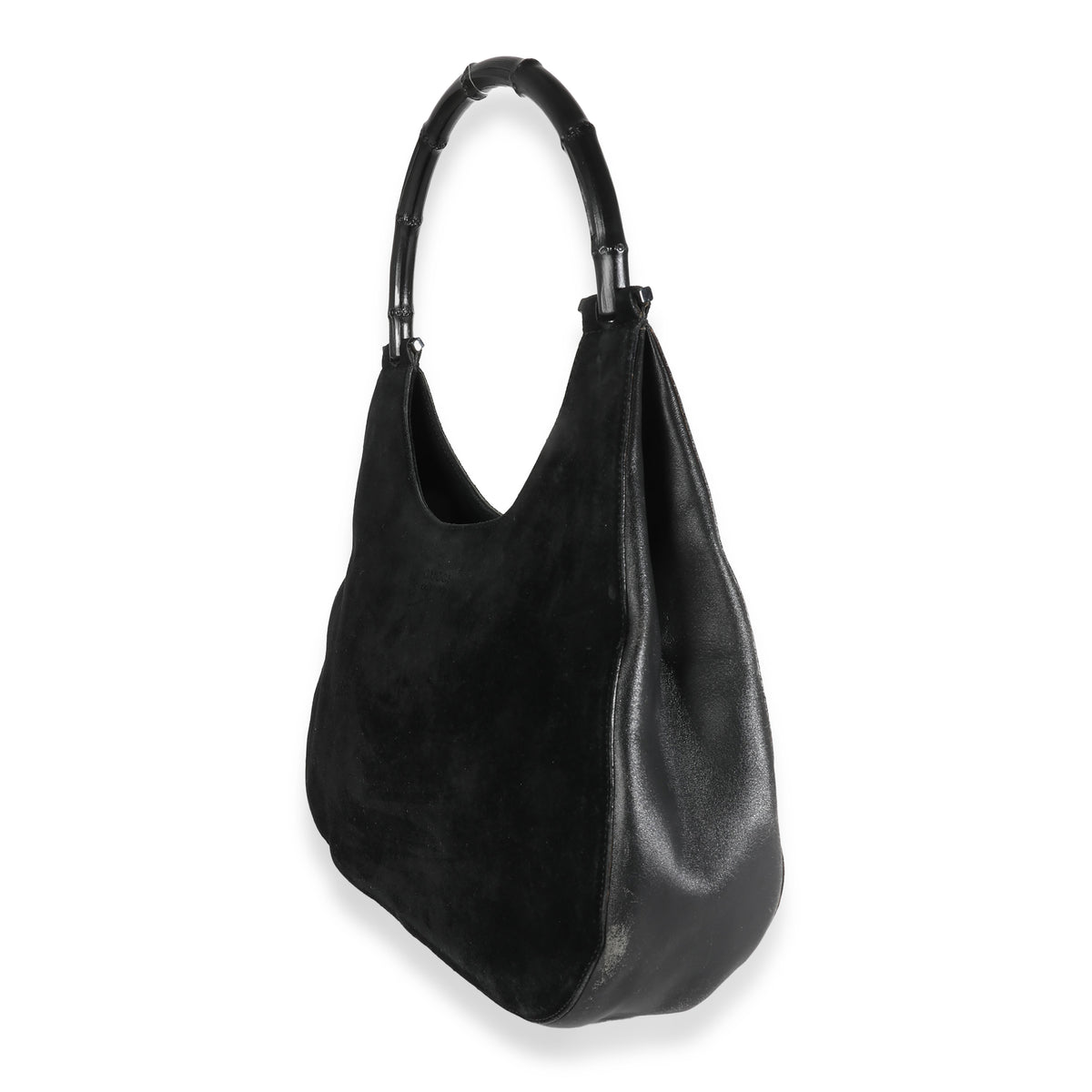 Black Suede Leather Bamboo Hobo