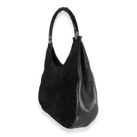 Black Suede Leather Bamboo Hobo