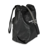 Black Lambskin Teddy Drawstring Bucket Bag