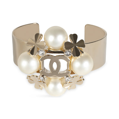 2022 Faux Pearl & CC Clover Cuff Gold Plated  Bracelet