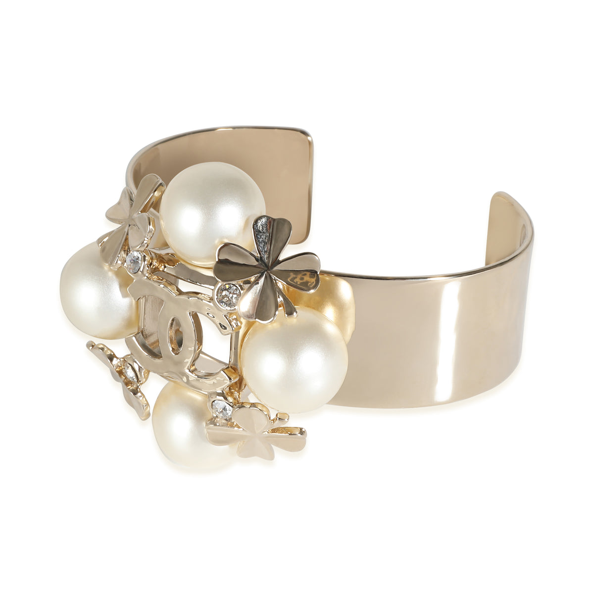 2022 Faux Pearl & CC Clover Cuff Gold Plated  Bracelet