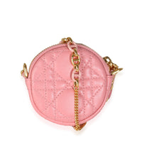 Pink Cannage Lambskin Mini Round Caro Chain Pouch