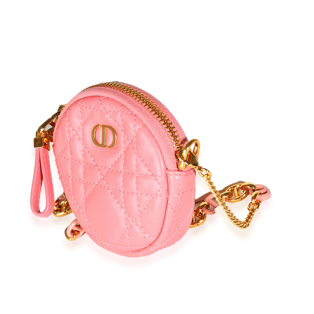 Pink Cannage Lambskin Mini Round Caro Chain Pouch