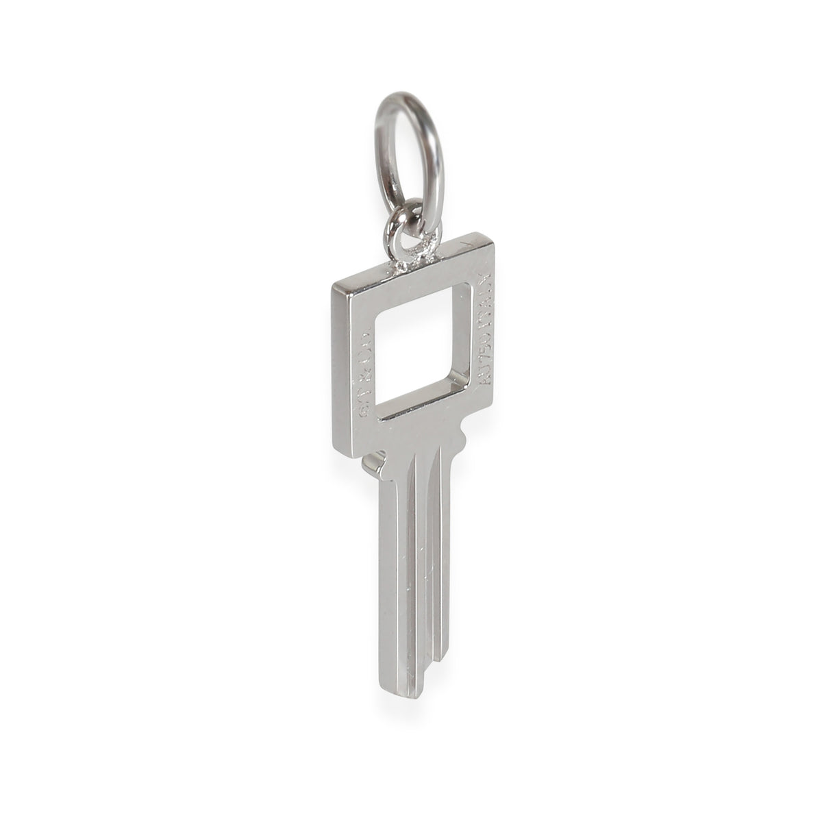 Modern Open Square Mini Key Pendant 18K White Gold 0.05 Ctw