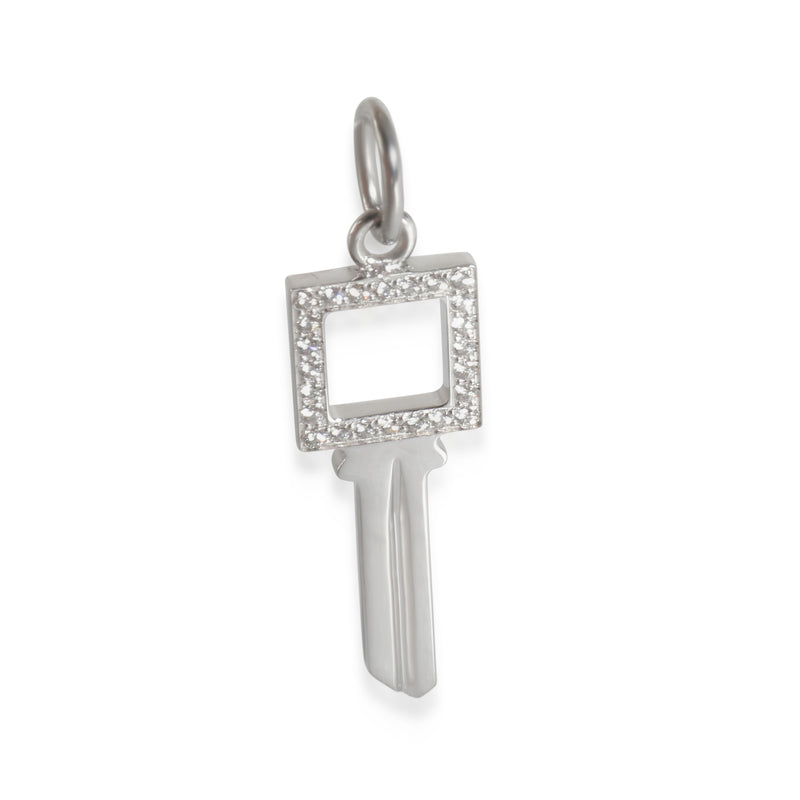 Modern Open Square Mini Key Pendant 18K White Gold 0.05 Ctw