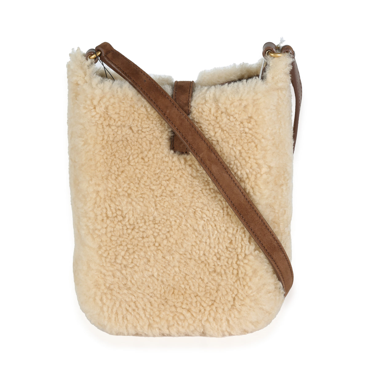 Natural Beige Dark Cigar Shearling Mini Le 5 A 7 Vertical Bag