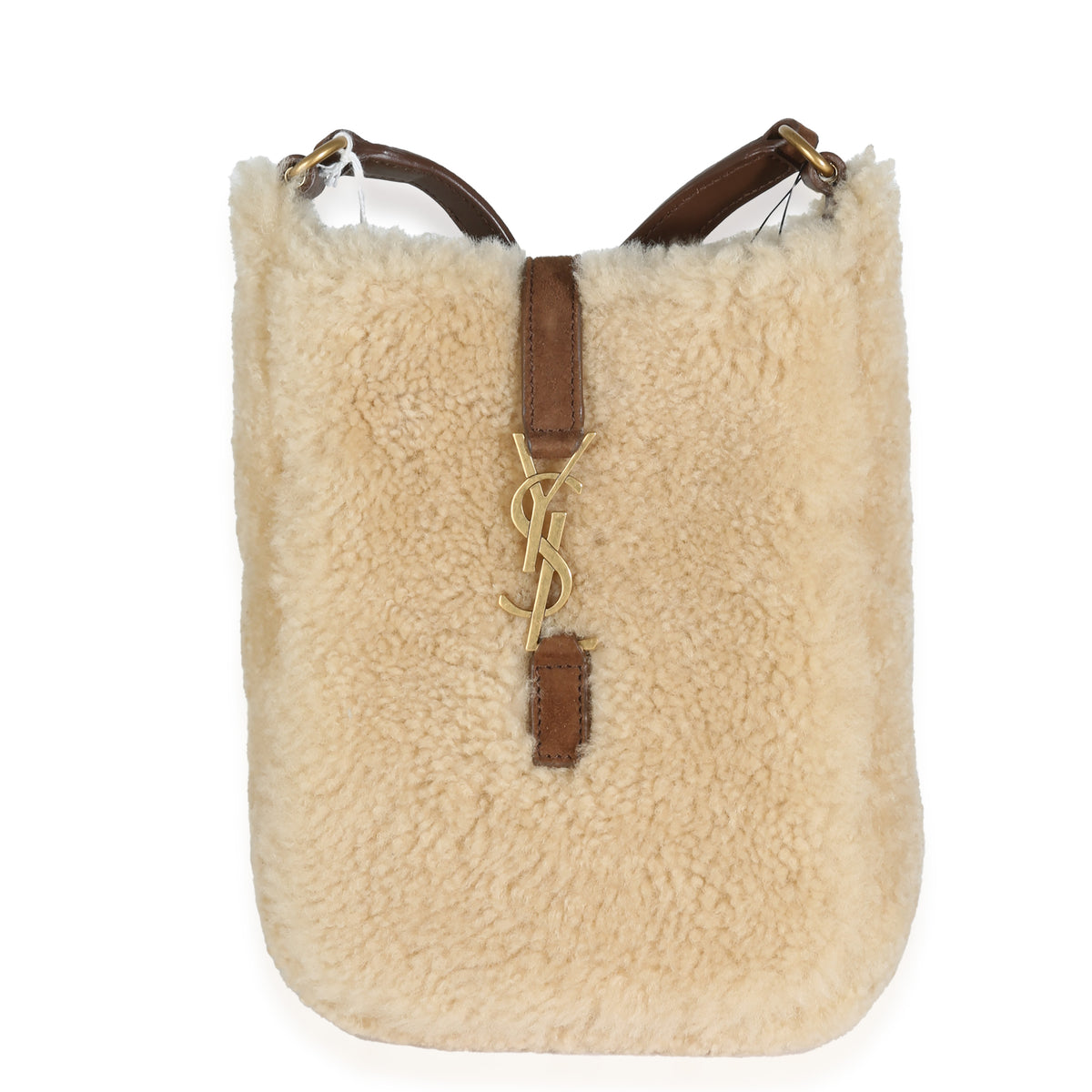 Natural Beige Dark Cigar Shearling Mini Le 5 A 7 Vertical Bag