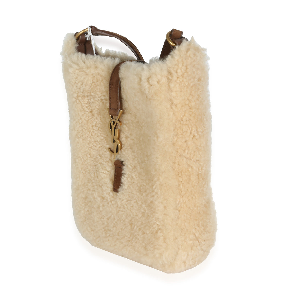 Natural Beige Dark Cigar Shearling Mini Le 5 A 7 Vertical Bag