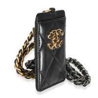 Black Quilted Goatskin Chanel 19 Card Holder On Chain